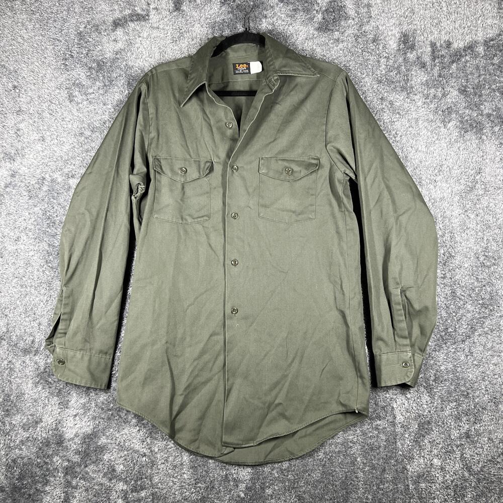 Lee Shirt Mens 15L Green Long Sleeve Button Up Twill Cotton Collared Workwear